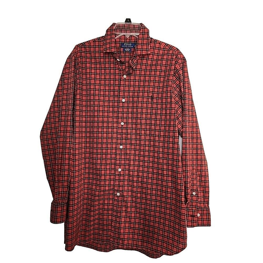 Polo Ralph Lauren Red Plaid Long Sleeve Shirt Men’s XL Button Front Black Pony